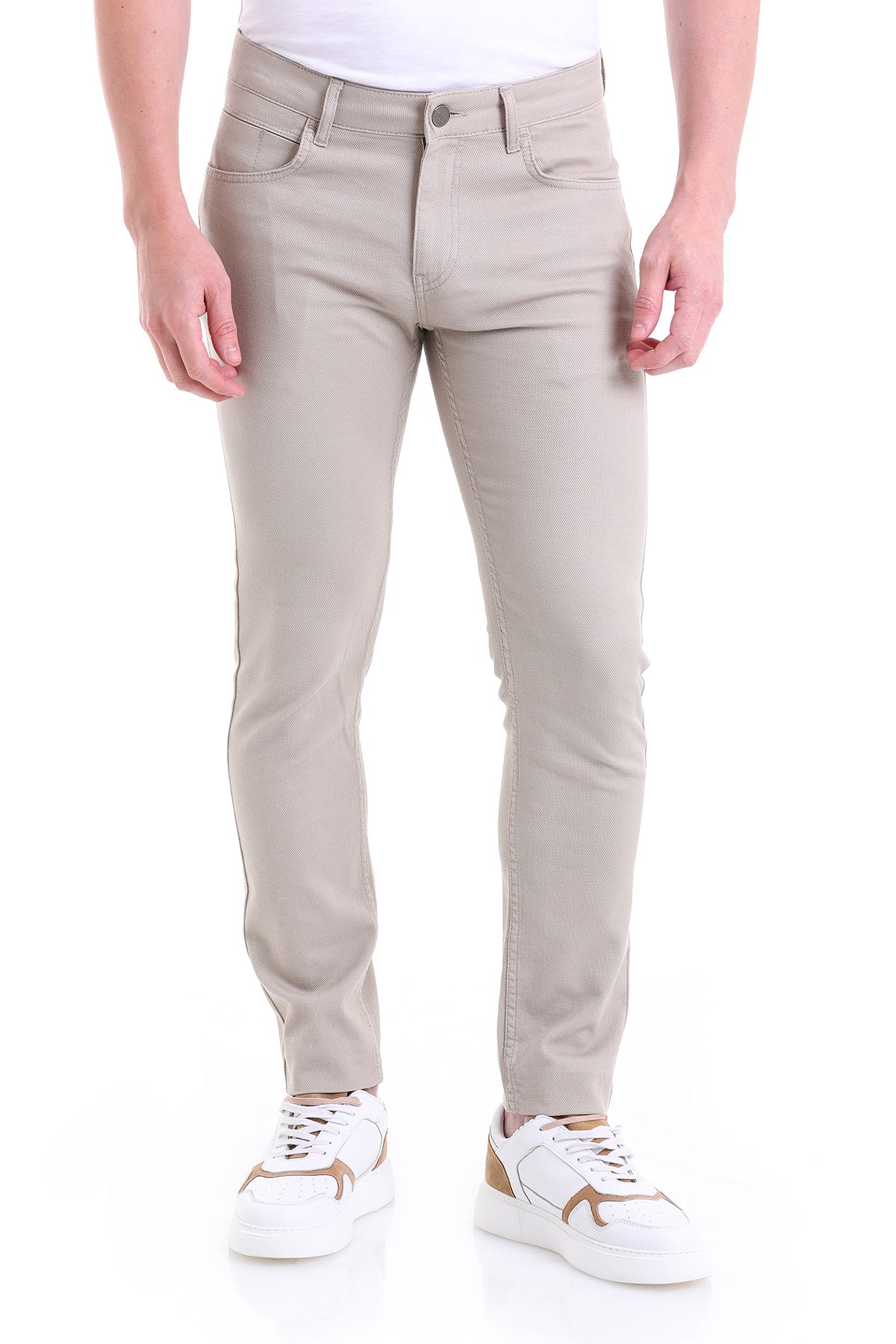 Slim Fit Low Waist Beige Cotton Casual Pants - MIB