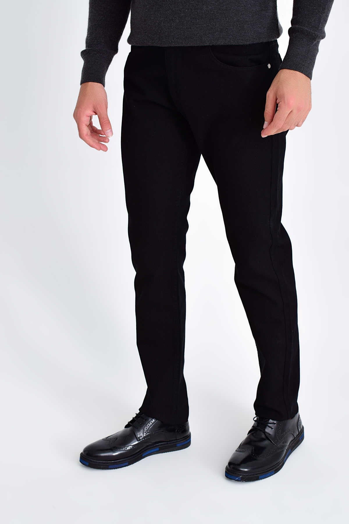 Slim Fit Low Waist Black Cotton Casual Pants - MIB