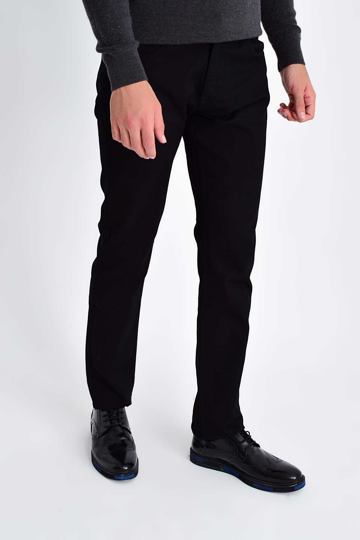 Slim Fit Low Waist Black Cotton Casual Pants - MIB