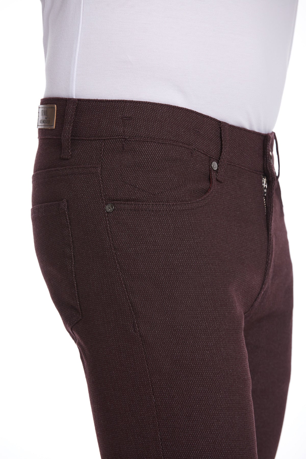 Slim Fit Low Waist Burgundy Cotton Casual Pants - MIB