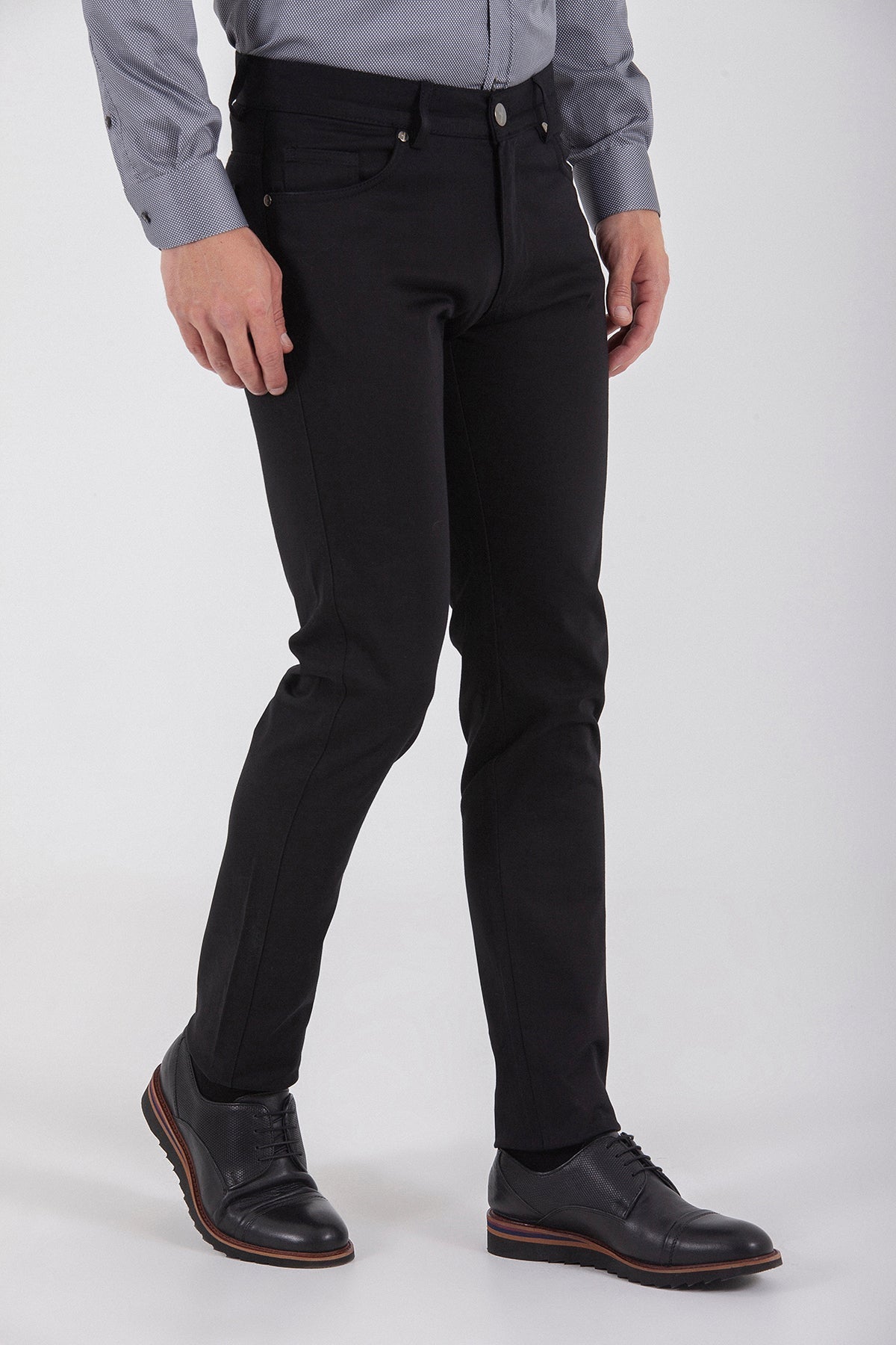 Slim Fit Low Waist Cotton Blend Black Casual Pants - MIB