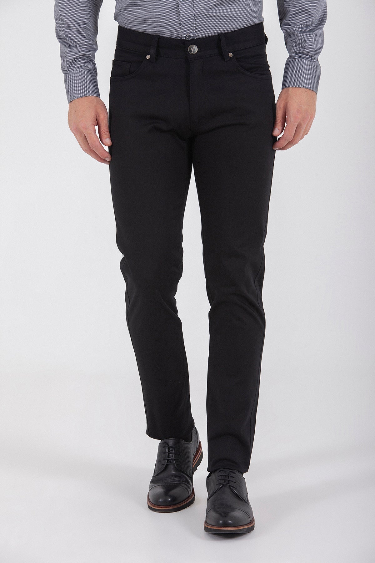 Slim Fit Low Waist Cotton Blend Black Casual Pants - MIB