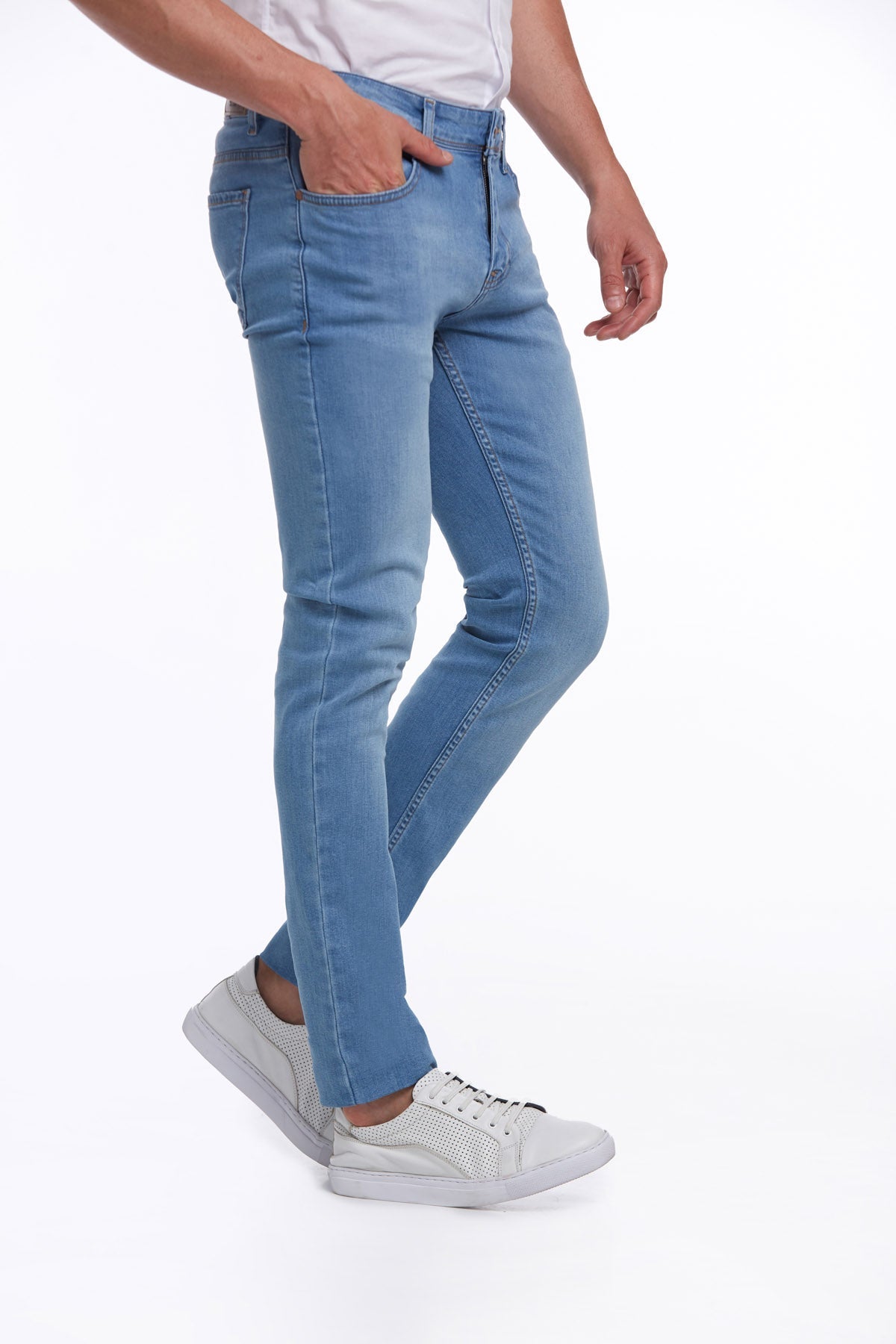 Slim Fit Low Waist Ice Blue Cotton Denim - MIB