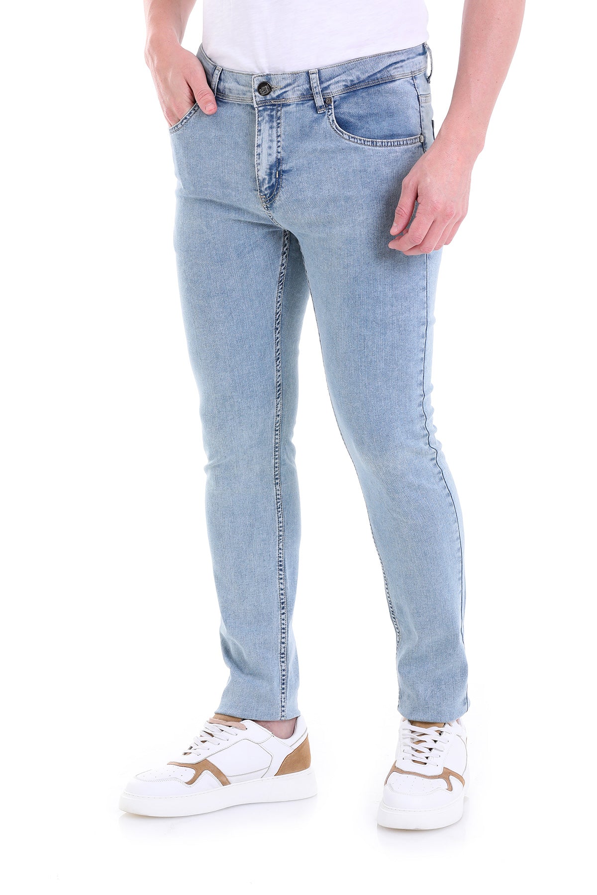 Slim Fit Low Waist Ice Blue Cotton Denim Jeans - MIB