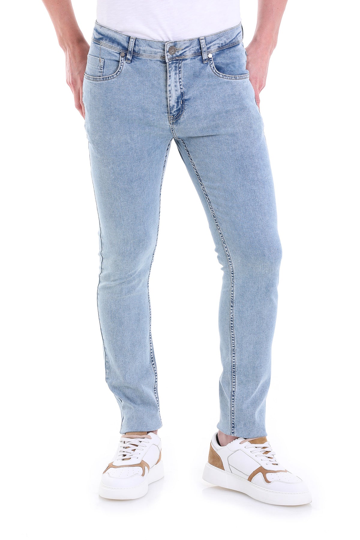 Slim Fit Low Waist Ice Blue Cotton Denim Jeans - MIB