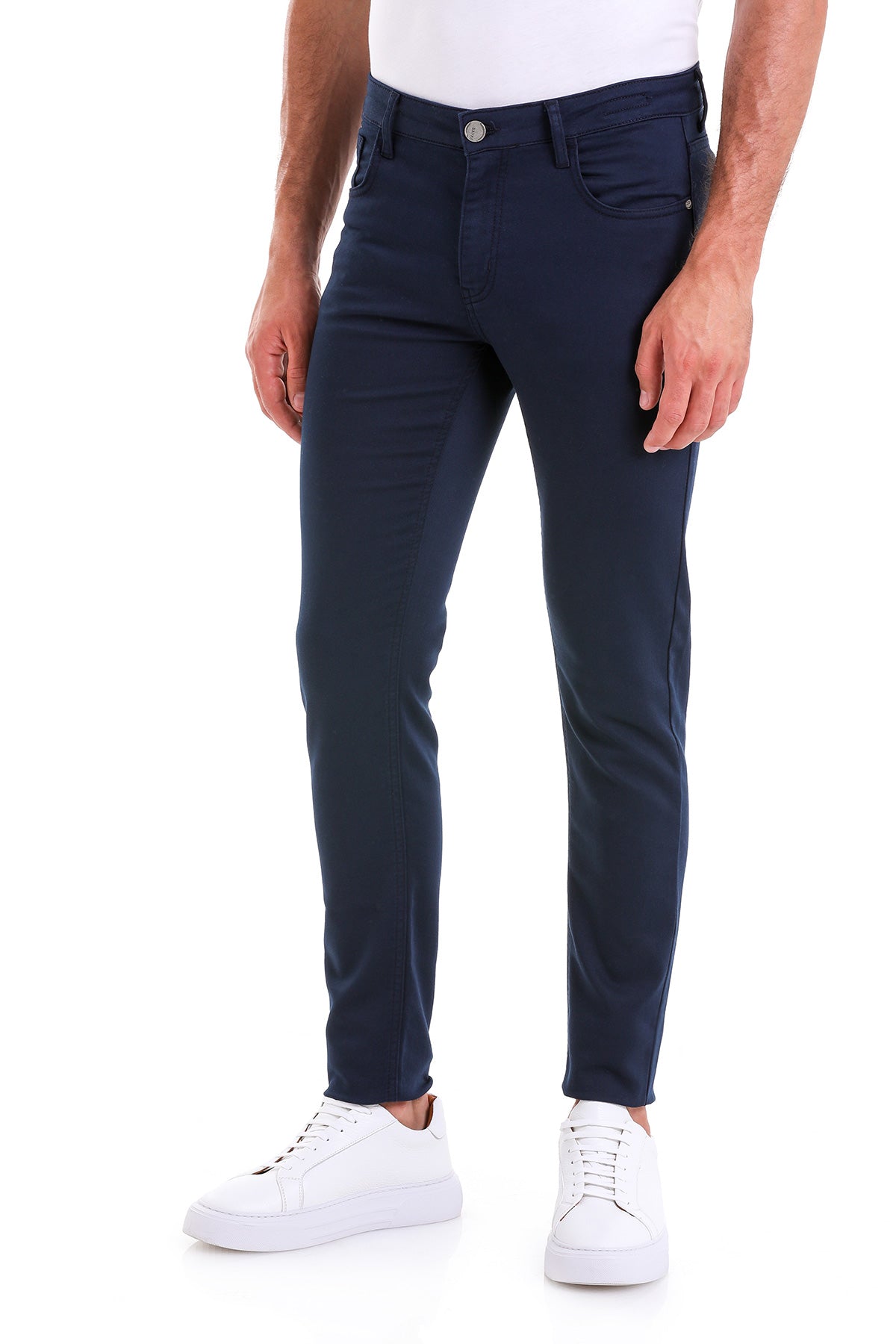 Slim Fit Low Waist Navy Cotton Casual Pants - MIB