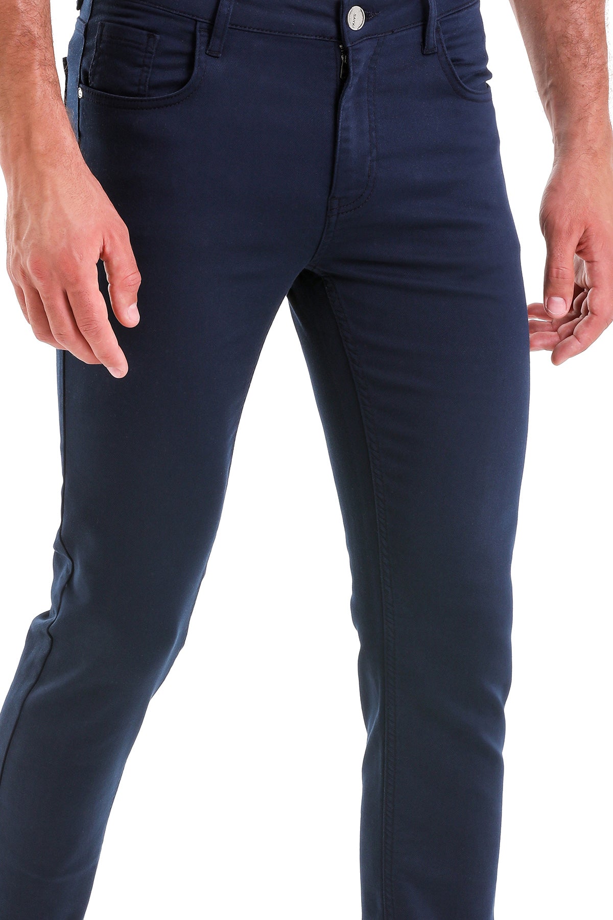 Slim Fit Low Waist Navy Cotton Casual Pants - MIB