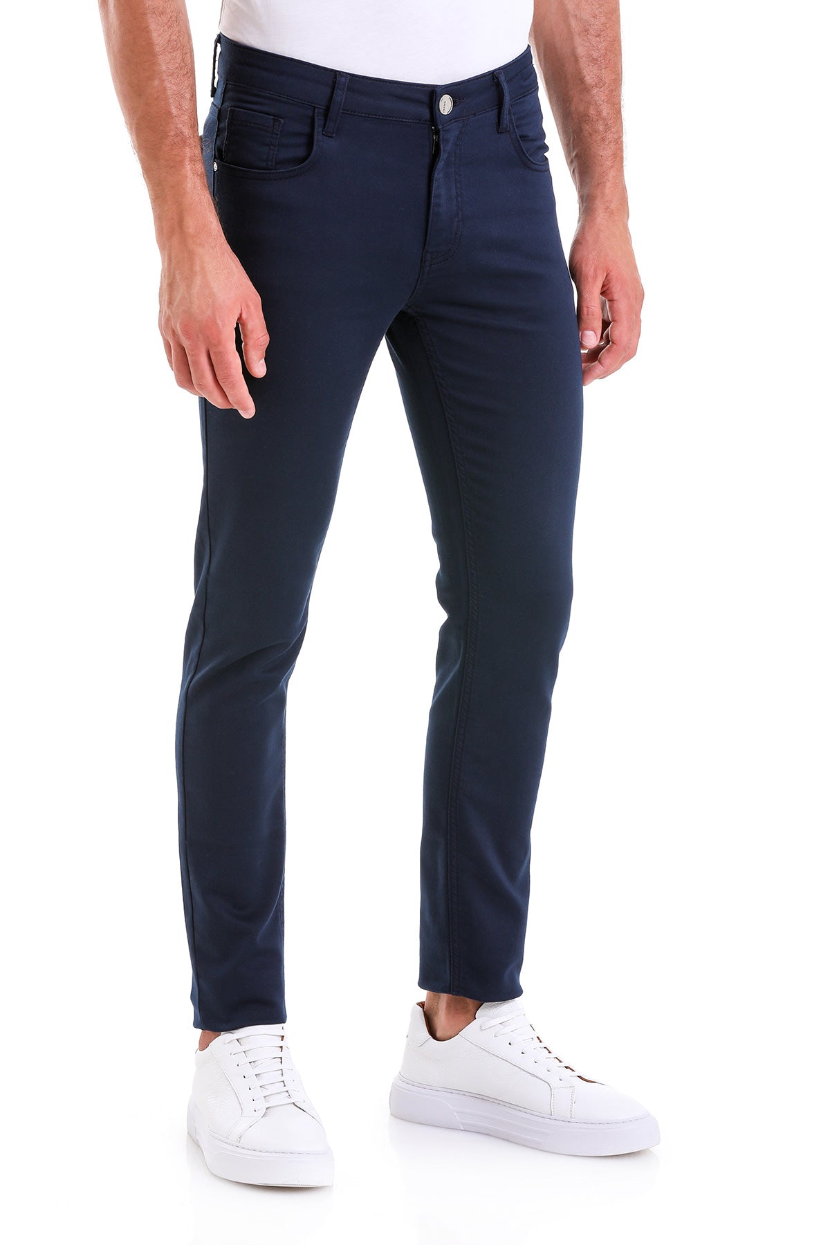 Slim Fit Low Waist Navy Cotton Casual Pants - MIB