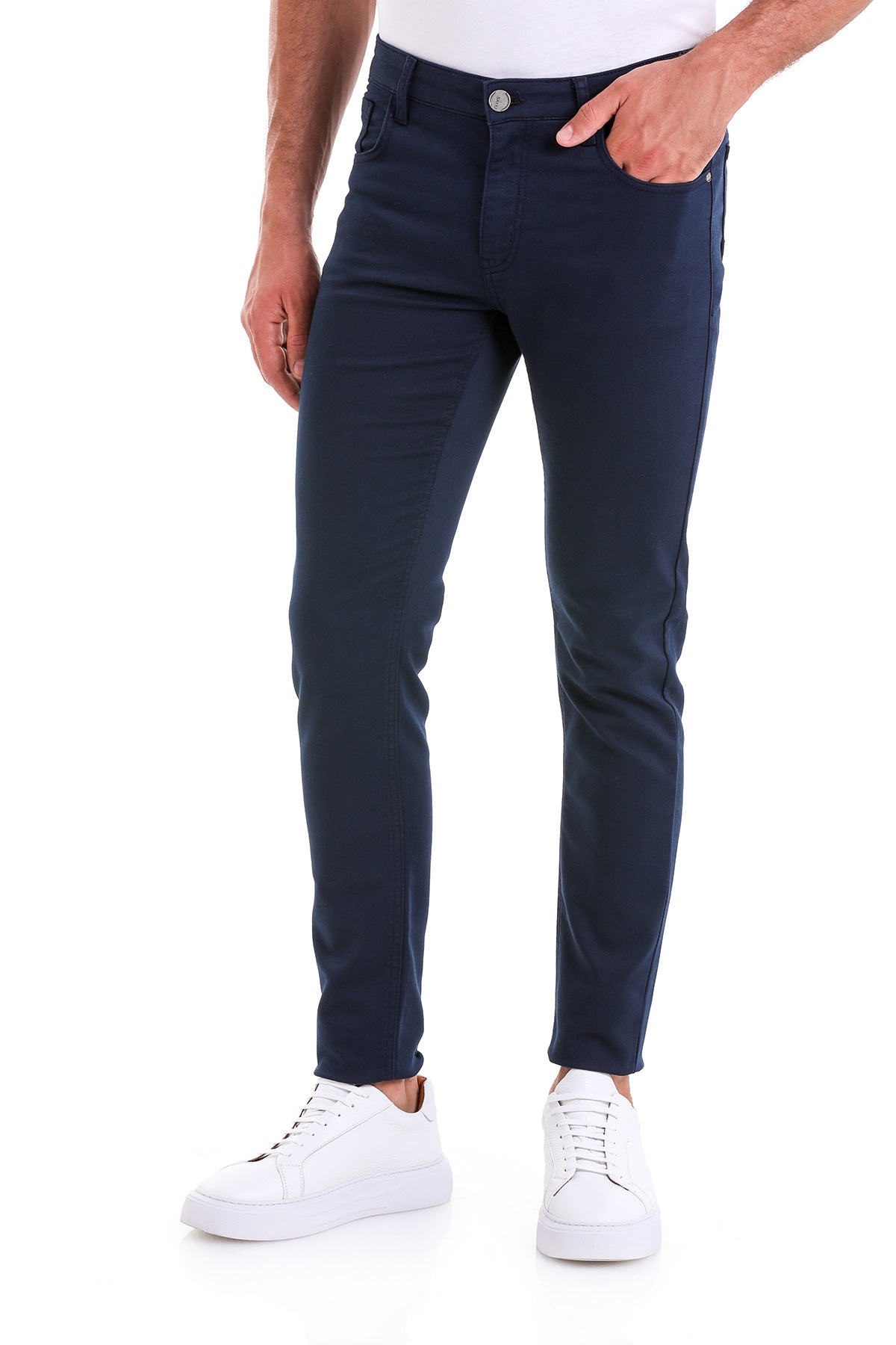 Slim Fit Low Waist Navy Cotton Casual Pants - MIB