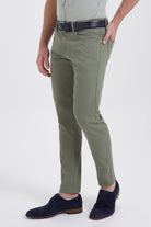 Slim Fit Low Waist Unpleated Cotton Blend Olive Casual