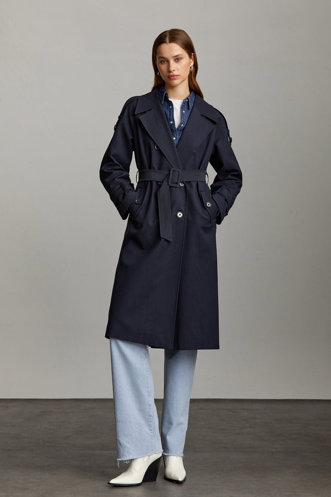 Slim Fit Mary Longcoat Cotton Blend Navy Longcoat - MIB