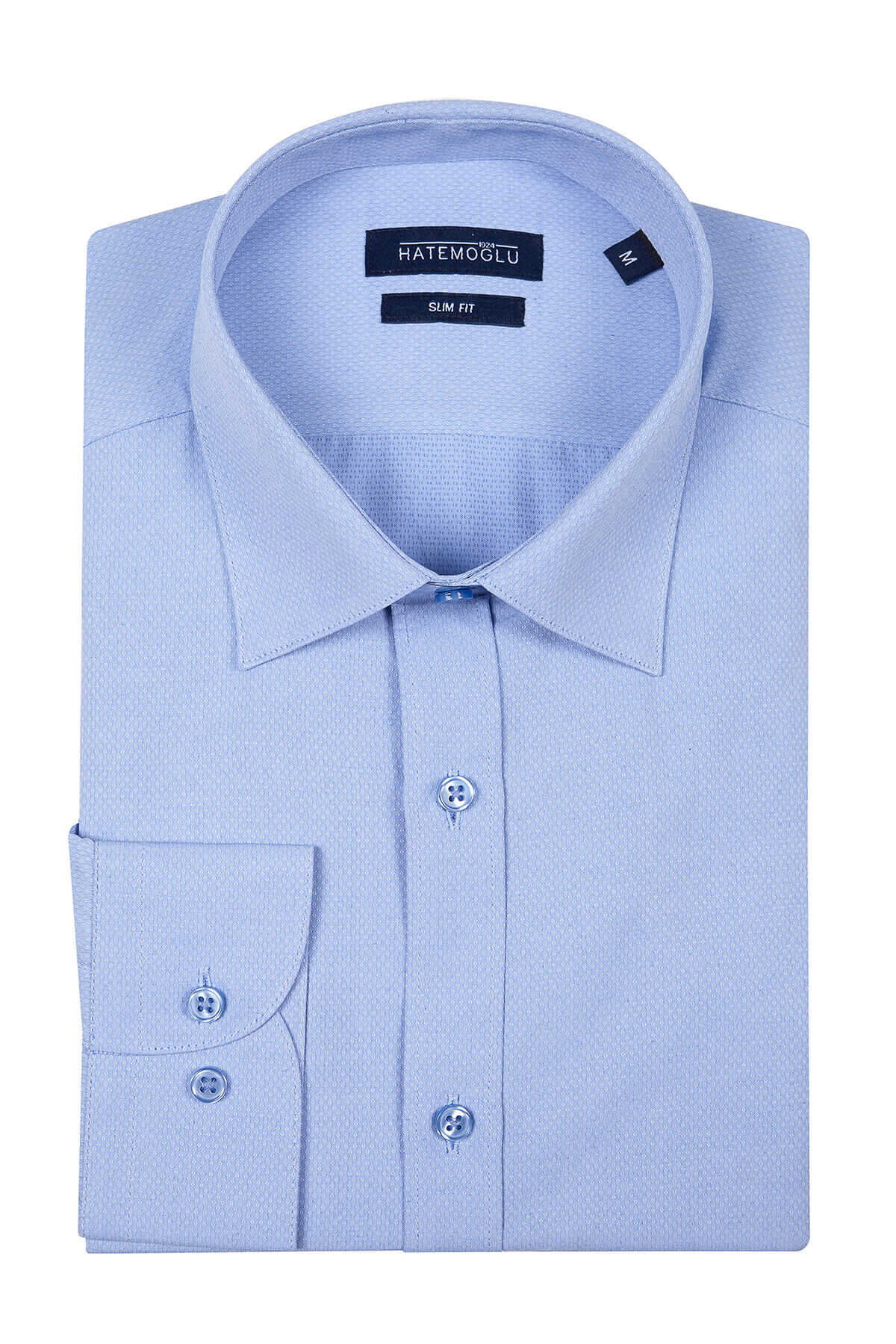 Slim Fit Micro Diamond Cotton Blend Light Blue Dress Shirt