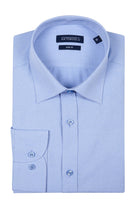 Slim Fit Micro Diamond Cotton Blend Light Blue Dress Shirt