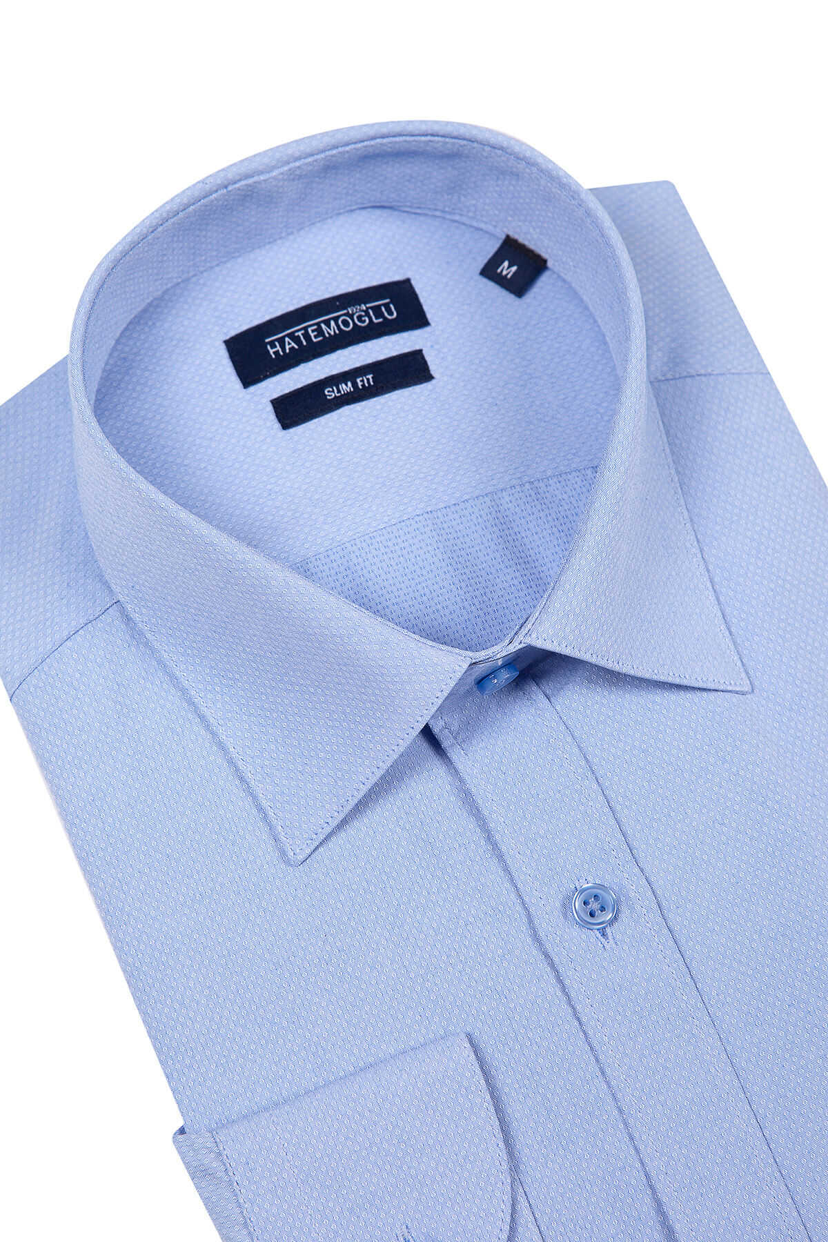 Slim Fit Micro Diamond Cotton Blend Light Blue Dress Shirt