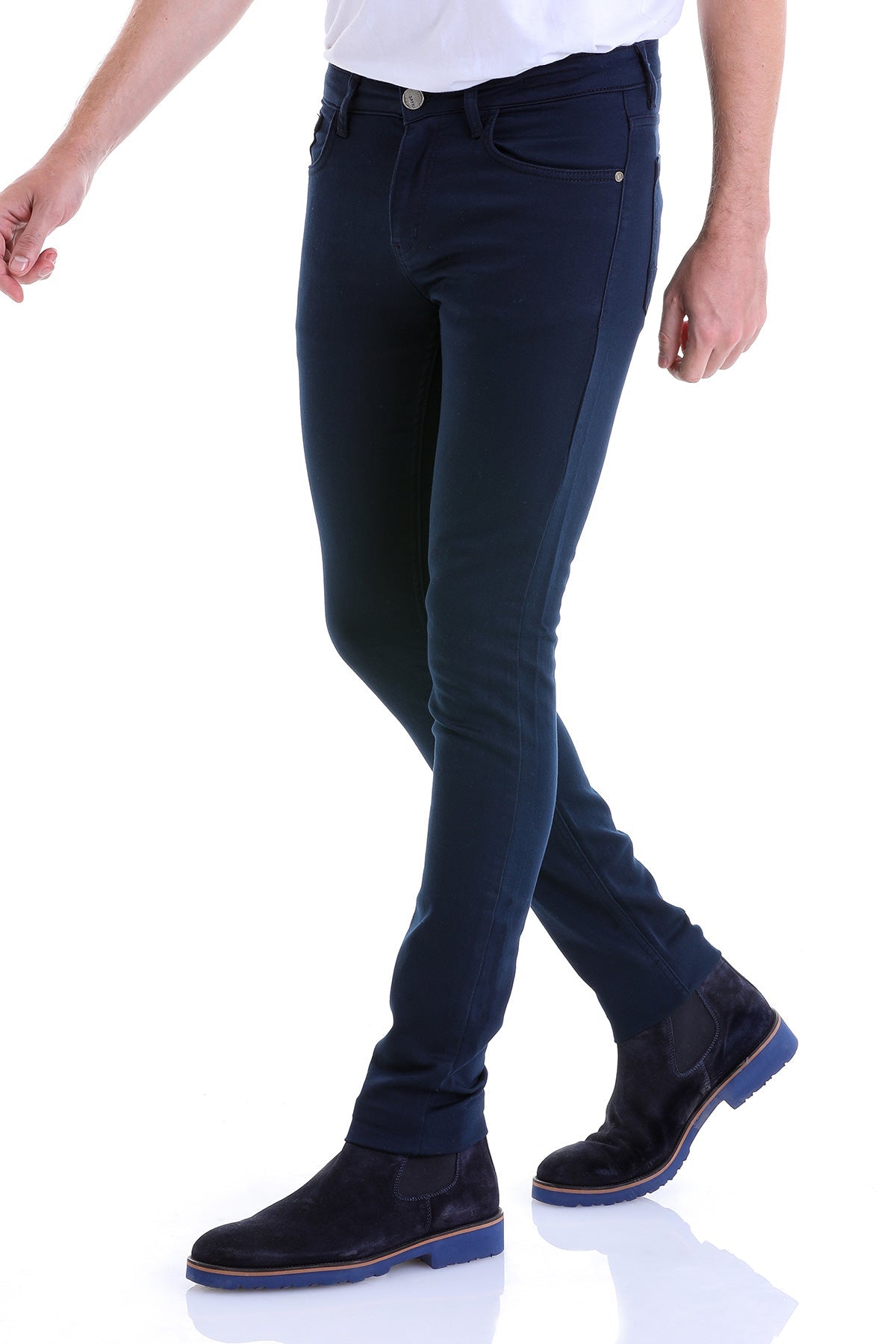 Slim Fit Navy 5 Pocket Low Waist Cotton Casual Pants - MIB