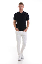 Slim Fit Navy Cable Knit Polo T-Shirt - MIB