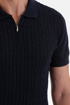 Slim Fit Navy Cable Knit Polo T-Shirt - MIB