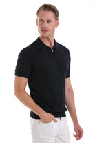 Slim Fit Navy Cable Knit Polo T-Shirt - MIB