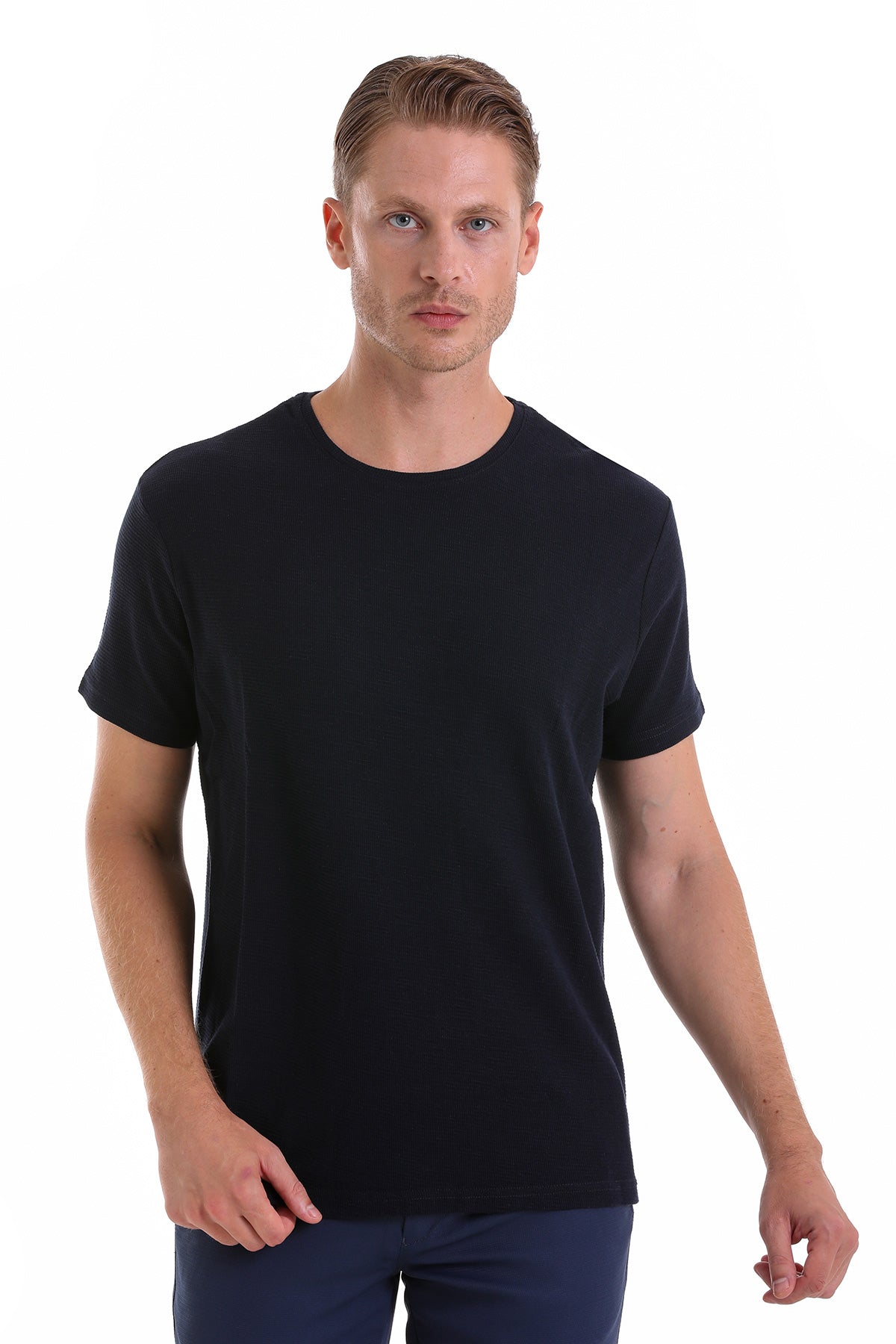 Slim Fit Navy Cotton Crew Neck T-Shirt - MIB