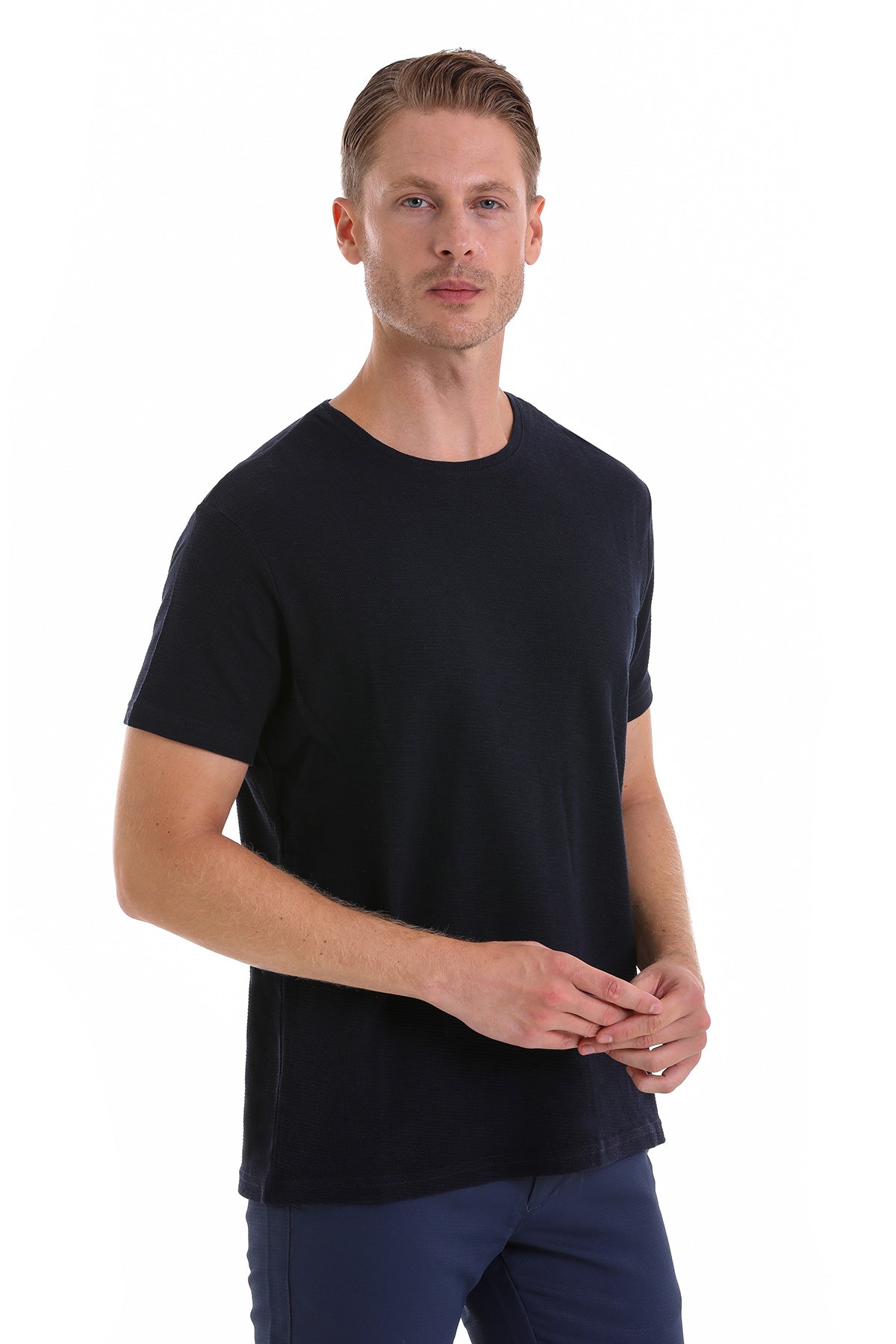 Slim Fit Navy Cotton Crew Neck T-Shirt - MIB