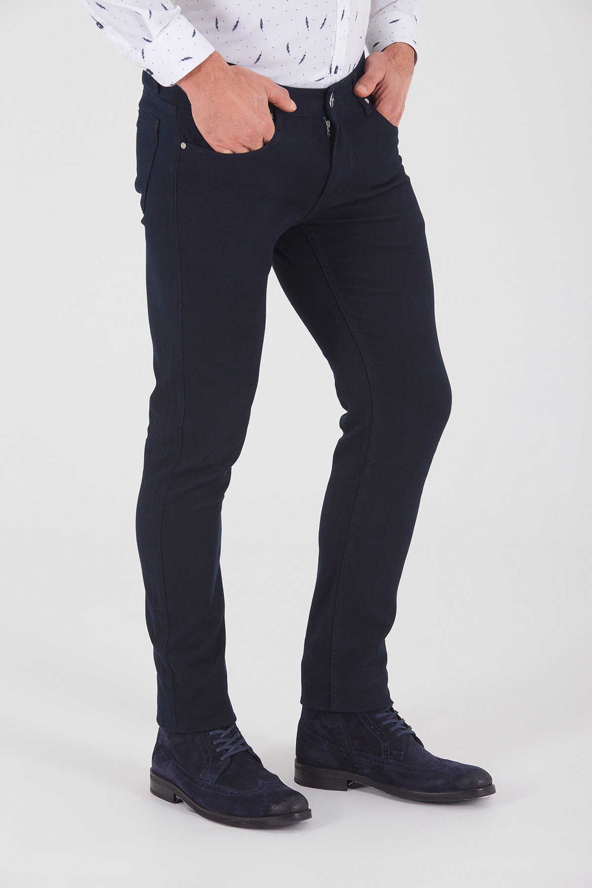 Slim Fit Navy Cotton Low Waist Casual Pants - MIB