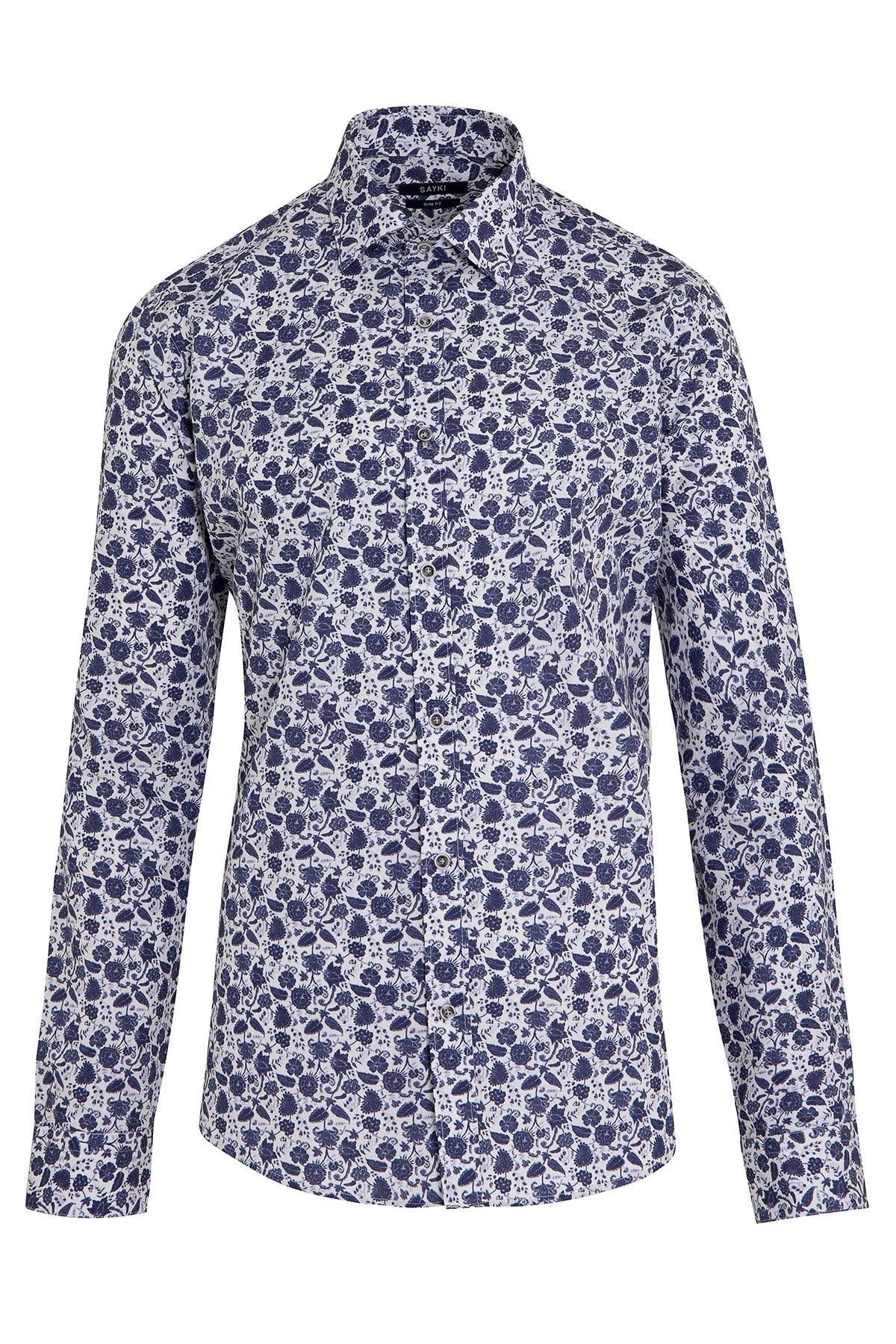 Slim Fit Navy Floral Printed 100% Cotton Casual Shirt - MIB