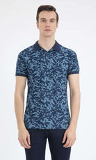 Slim Fit Navy - Indigo Printed Cotton Polo T-Shirt - MIB