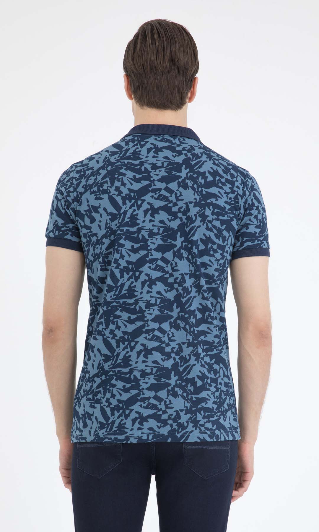 Slim Fit Navy - Indigo Printed Cotton Polo T-Shirt - MIB