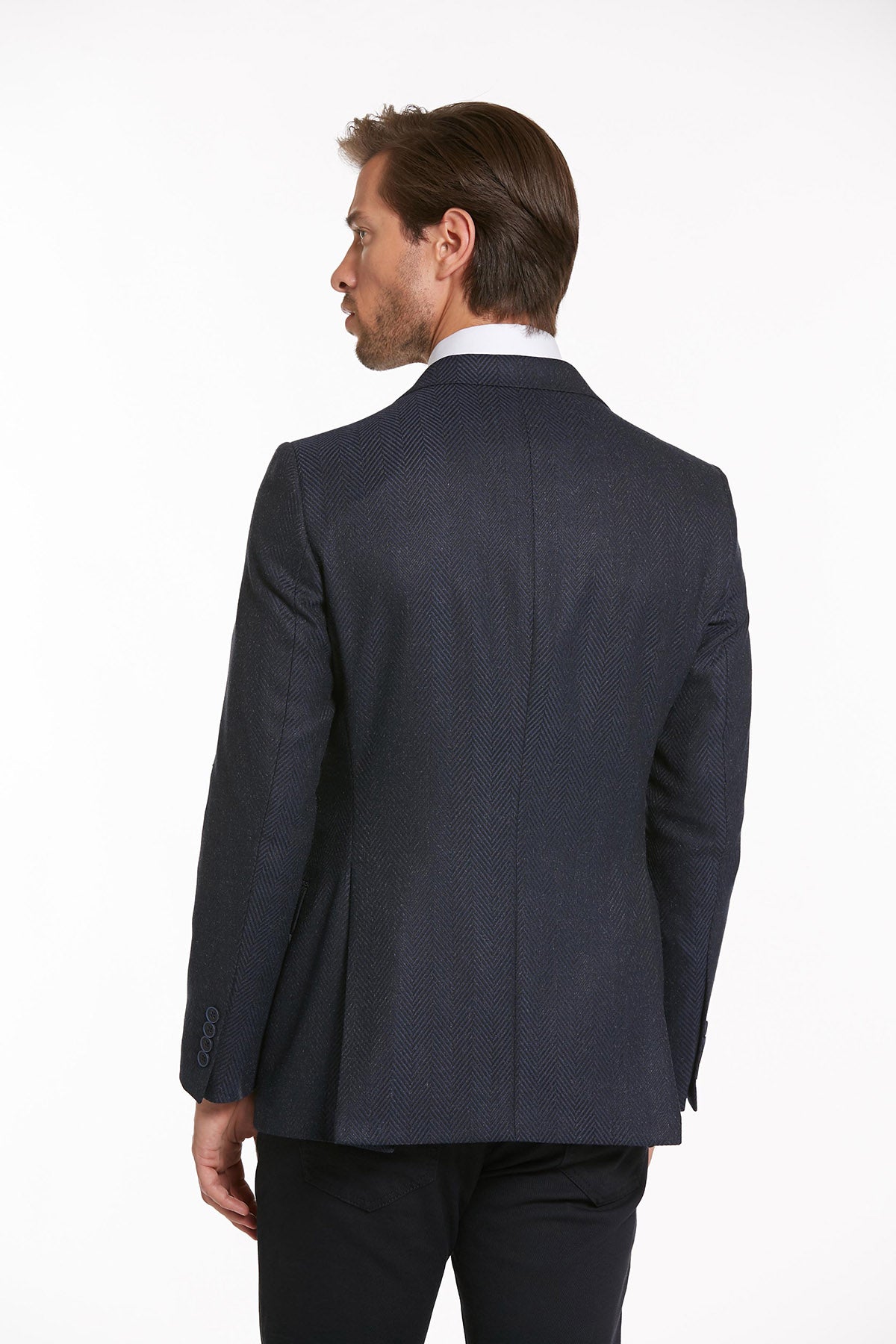 Slim Fit Navy Peak Lapel Casual Blazer - SAYKI