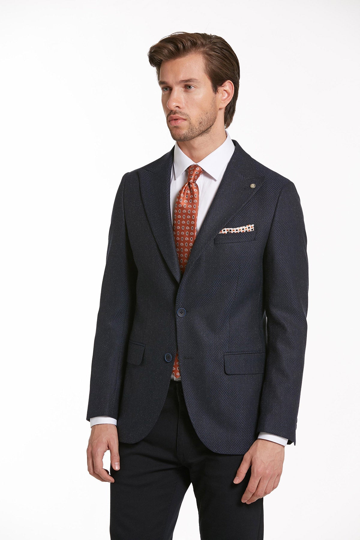 Slim Fit Navy Peak Lapel Casual Blazer - SAYKI