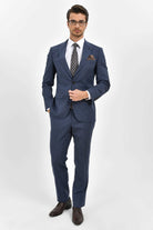 Slim Fit Navy Peak Lapel Striped Wool & Linen Classic Suit