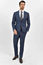 Slim Fit Navy Peak Lapel Striped Wool & Linen Classic Suit