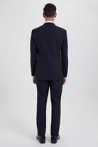 Slim Fit Navy Peak Lapel Wool Blend Casual Suit - MIB