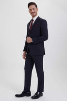 Slim Fit Navy Peak Lapel Wool Blend Casual Suit - MIB