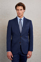 Slim Fit Navy Peak Lapel Wool Blend Classic Suit - MIB