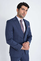 Slim Fit Navy Peak Lapel Wool Blend Classic Suit with Vest