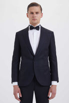 Slim Fit Navy Peak Lapel Wool Blend Classic Tuxedo - MIB