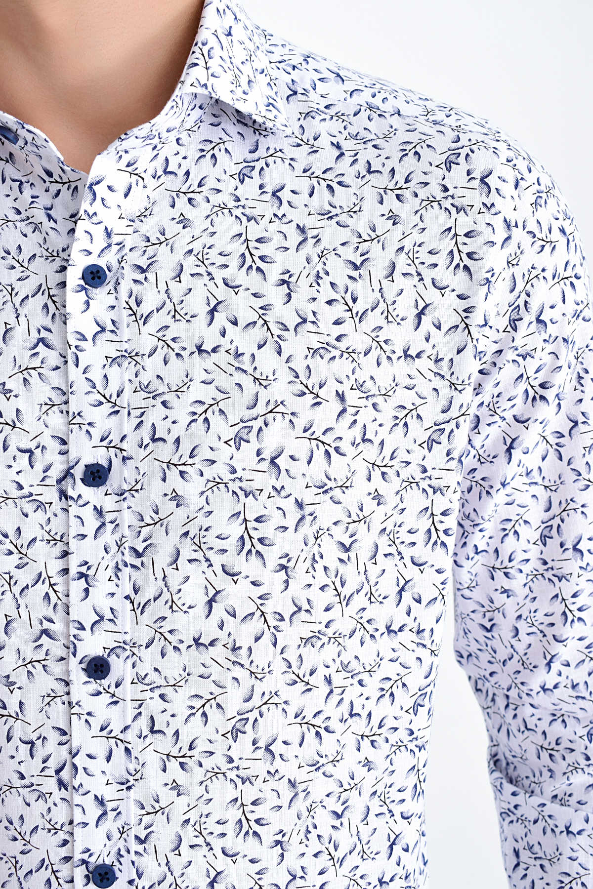 Slim Fit Navy Printed 100% Cotton Casual Shirt - MIB