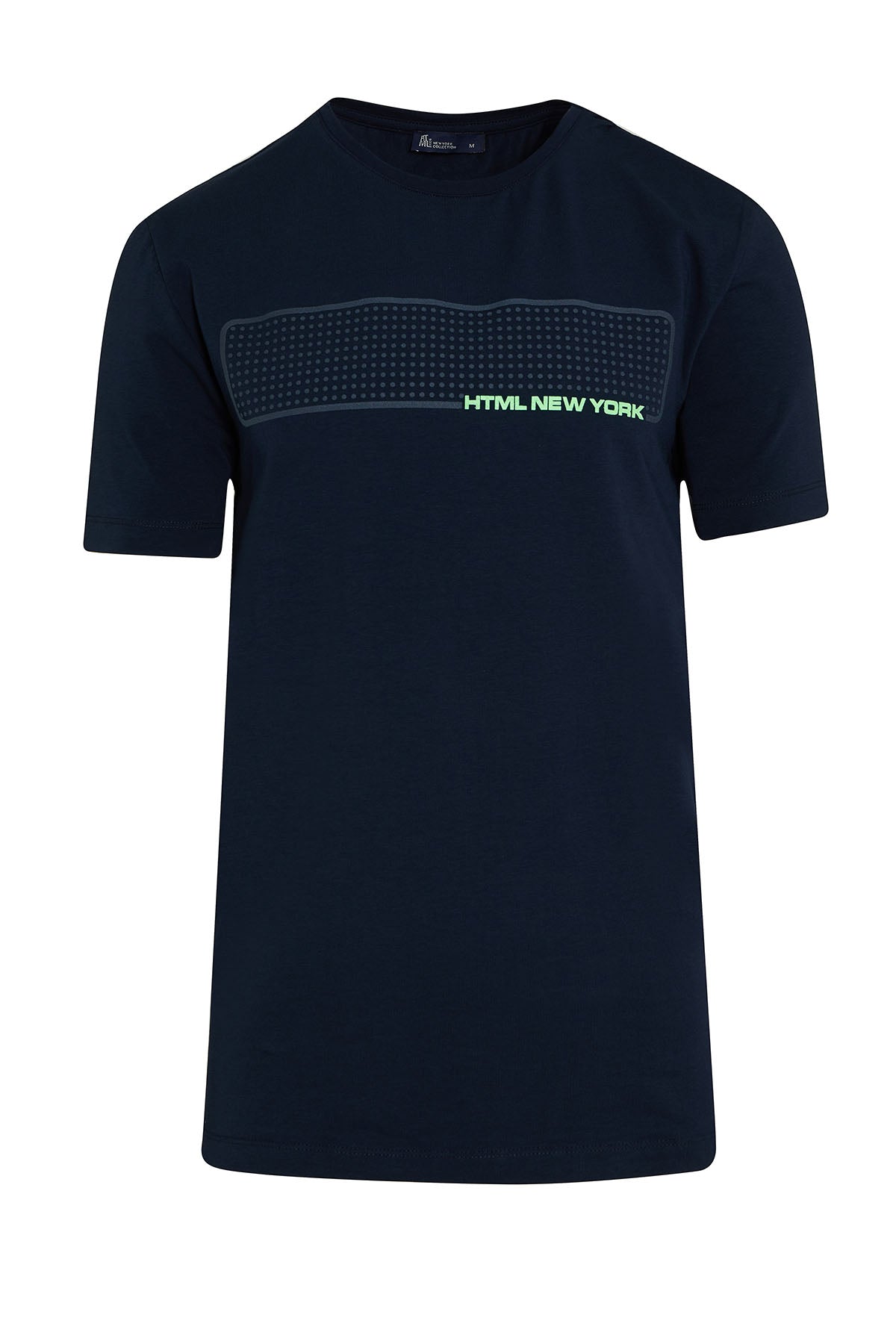 Slim Fit Navy Printed Cotton Blend Crew Neck T-Shirt - MIB