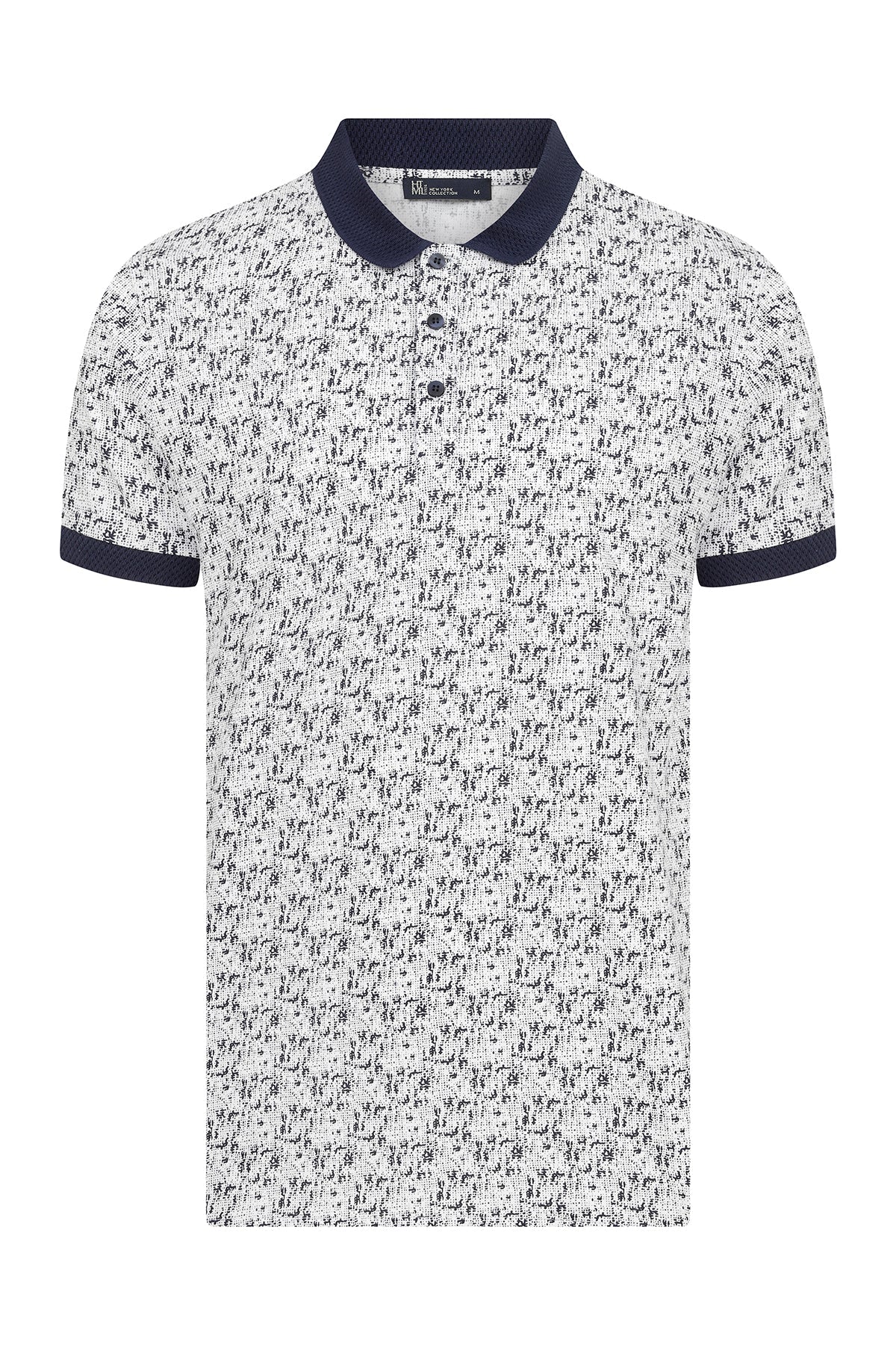 Slim Fit Navy Printed Cotton Polo T-Shirt - MIB