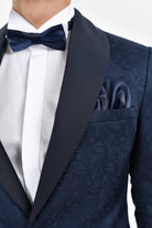 Slim Fit Navy Release Shawl Lapel Patterned Classic Tuxedo