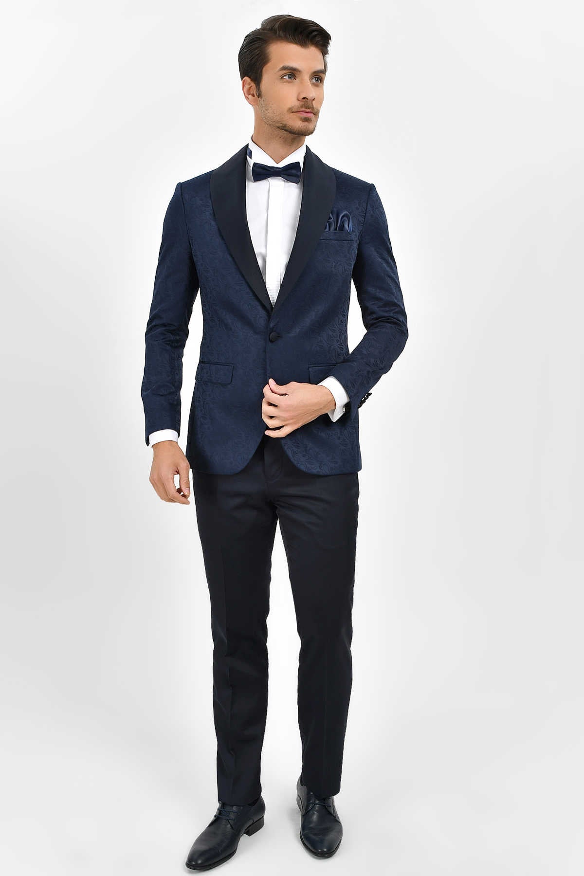 Slim Fit Navy Release Shawl Lapel Patterned Classic Tuxedo