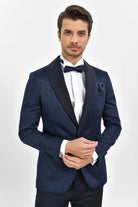 Slim Fit Navy Release Shawl Lapel Patterned Classic Tuxedo