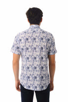 Slim Fit Navy Short Sleeve Printed Cotton Casual Shirt - MIB