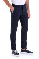 Slim Fit Navy Side Pocket High Waist Cotton Casual Pants