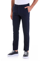 Slim Fit Navy Side Pocket High Waist Cotton Casual Pants