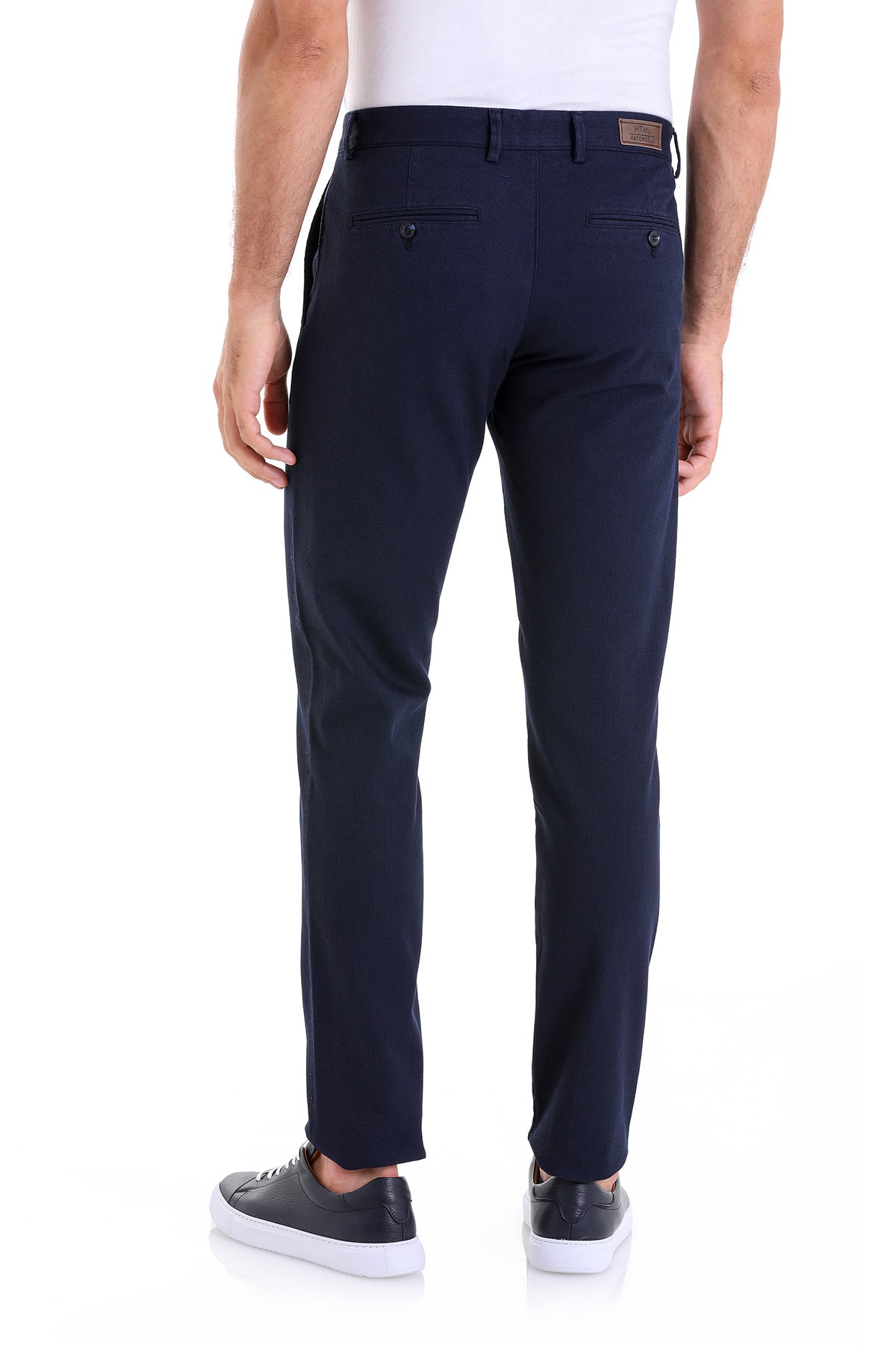 Slim Fit Navy Side Pocket High Waist Cotton Casual Pants