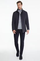 Slim Fit Navy Stand Collar Coat - SAYKI