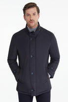 Slim Fit Navy Stand Collar Coat - SAYKI