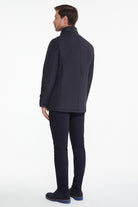 Slim Fit Navy Stand Collar Coat - SAYKI